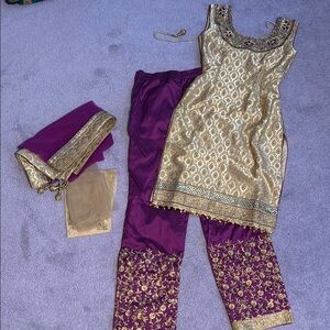 Gold and Purple Embroidered Traditional Outfit